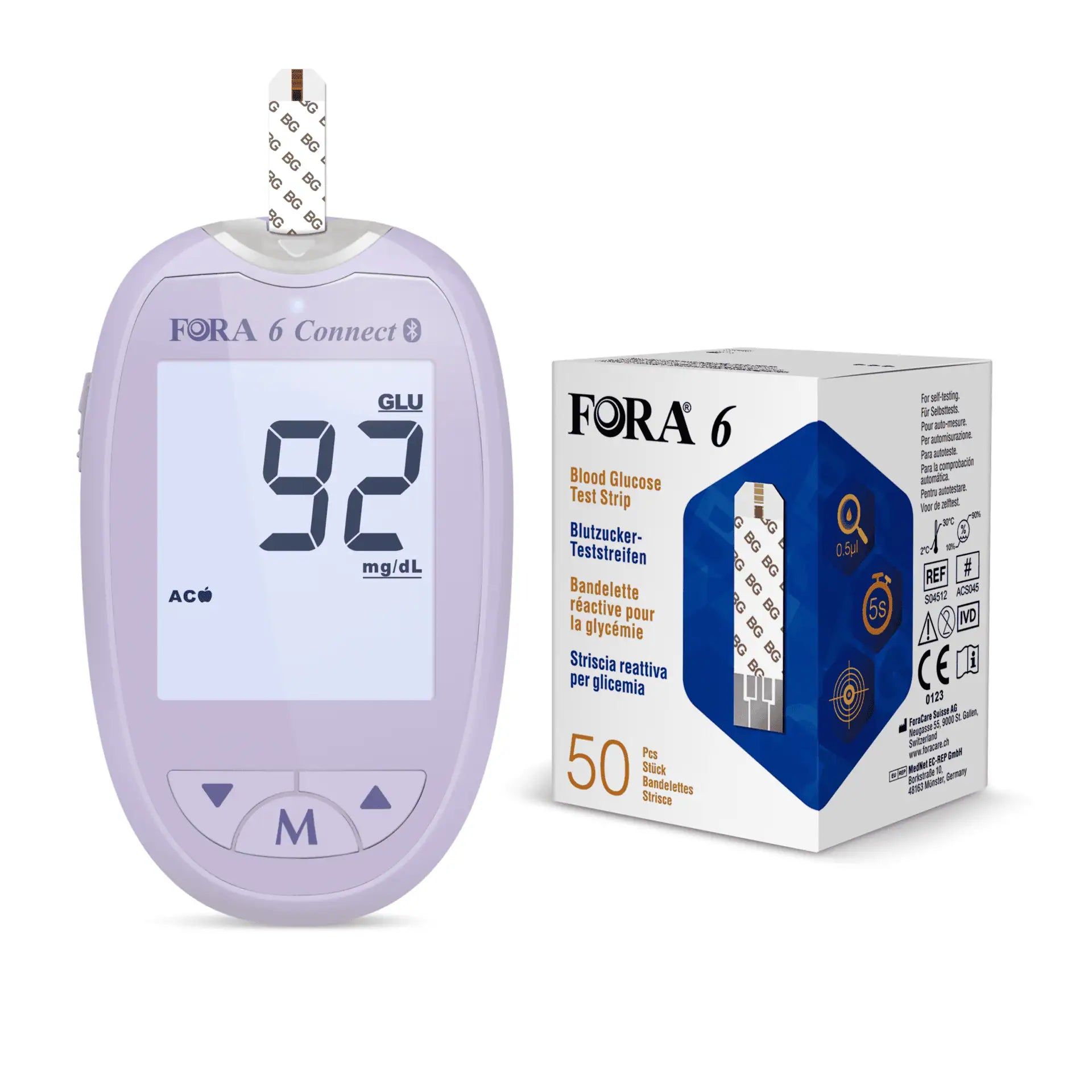 FORA 6 Connect viola - glucometro - mg/dl