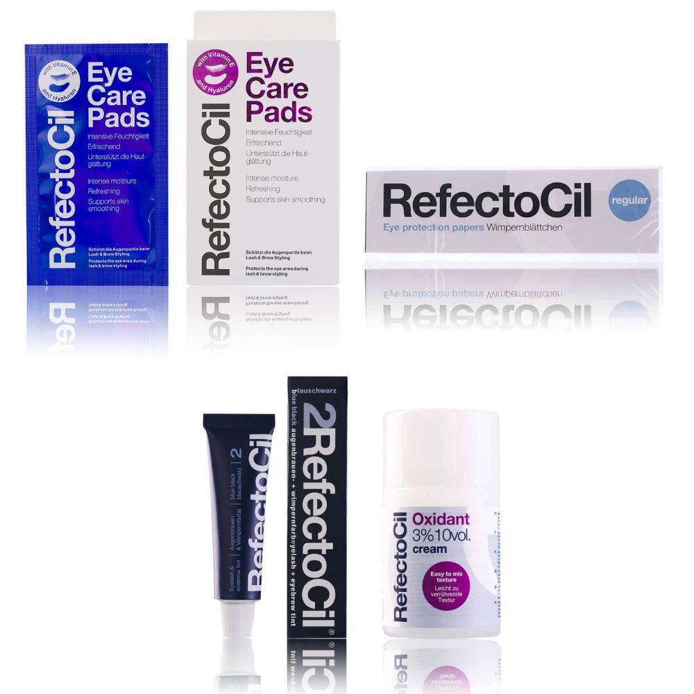 Refectocil Wimpernfarbe blauschwarz 2 & Oxidant Creme 3% Wimpernblättchen Eye Care Pads Set 15 ml