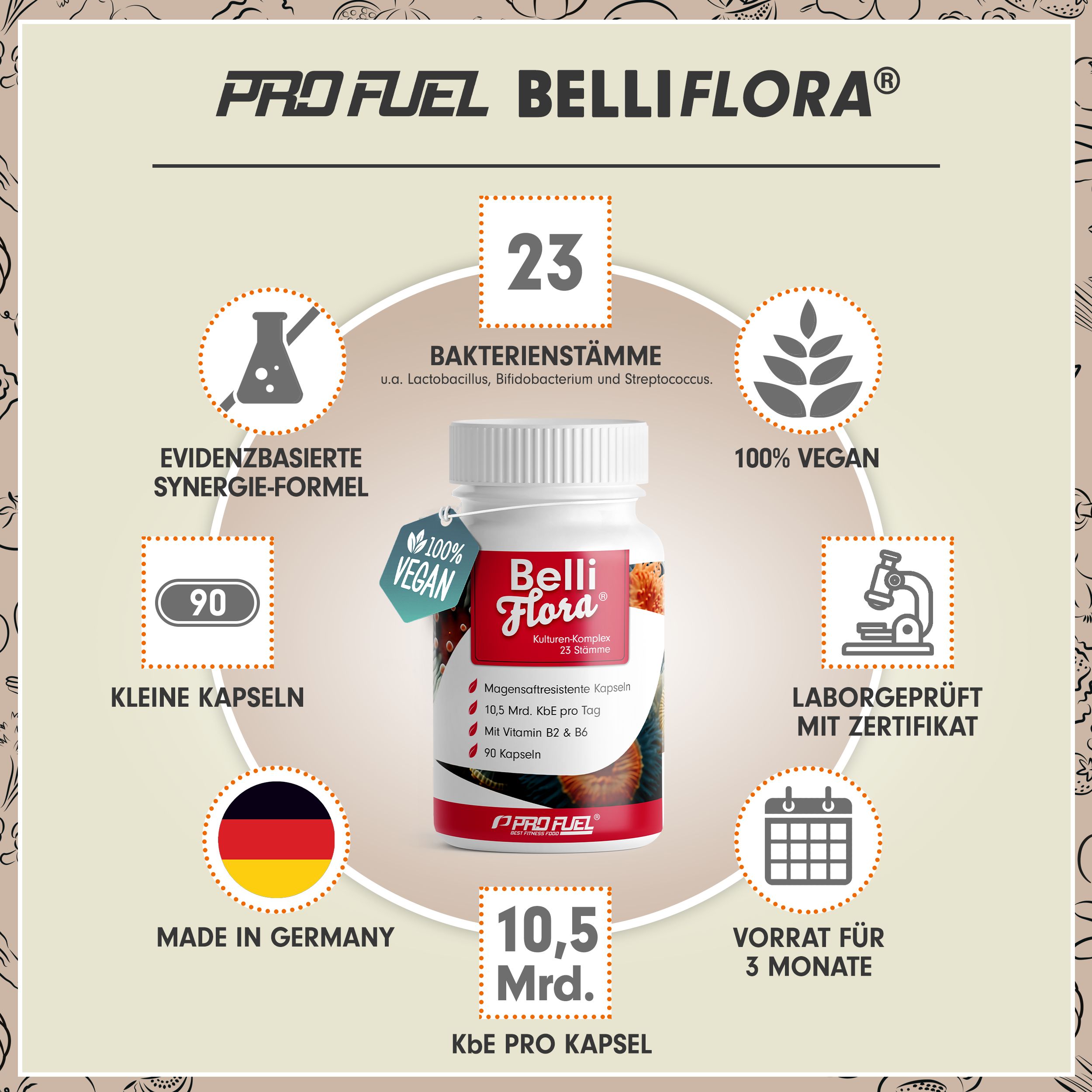 ProFuel - Belli Flora® Premium Kulturen Komplex - 84 Mrd. KBE/g - 90 Kapsel