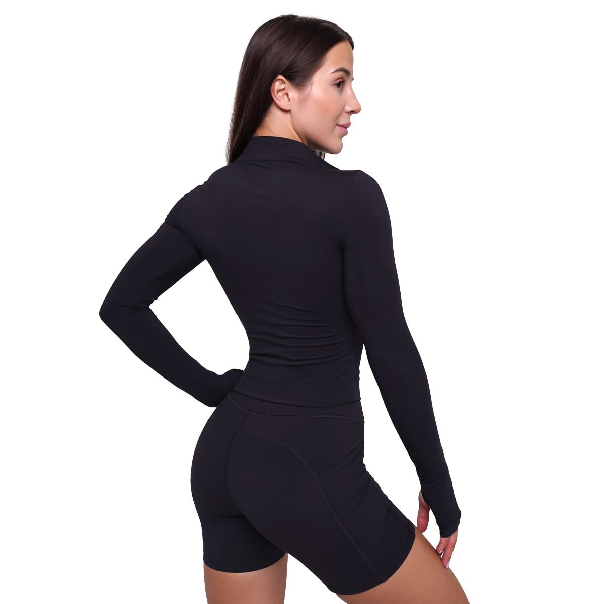 GymBeam Sport-Top Damen Ignite körpernah mit Kragen und Langarm in Schwarz