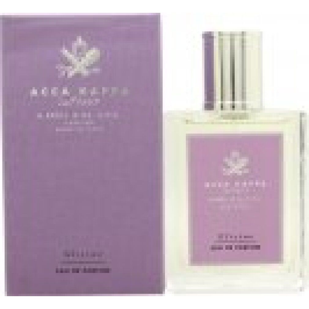 Acca Kappa Glicine Eau de Parfum. Flakon und Schachtel in Lila. Silberner Verschluss. Logo und Schriftzug.