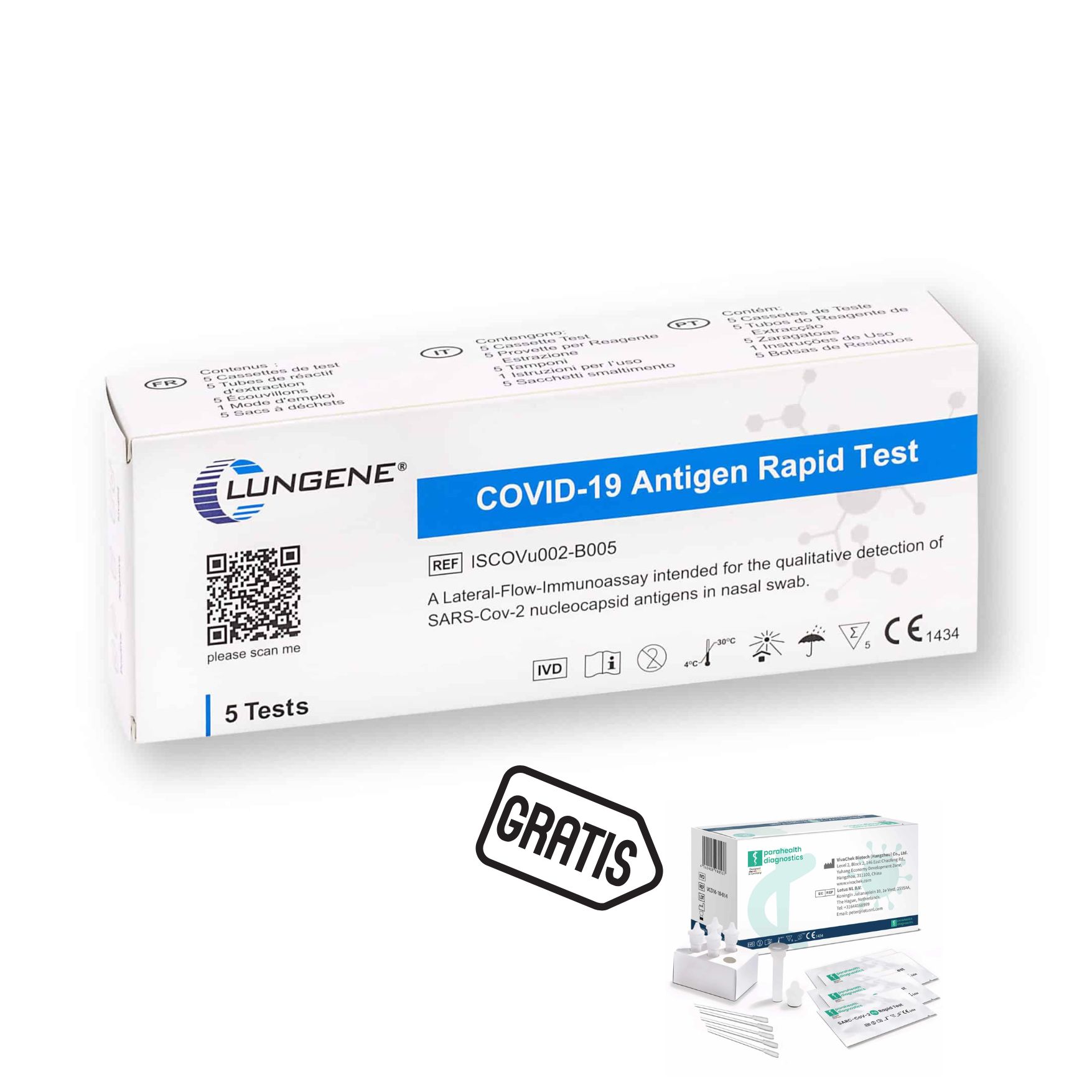 Clungene Covid-19 Corona Antigen Schnelltest 5er Pack | Gratis parahealth Tests 5 St