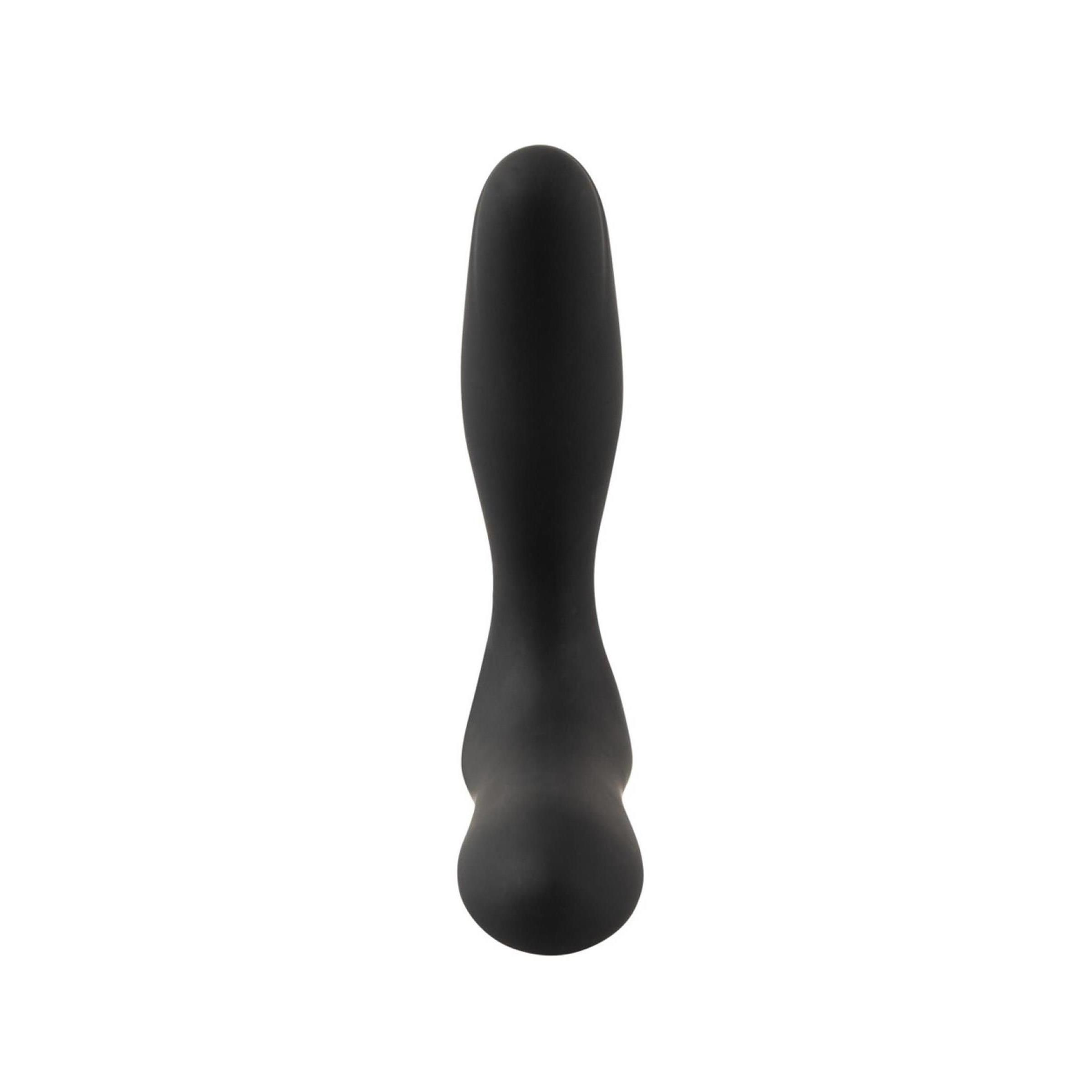 Schwarzer ANOS RC Prostate Butt Plug mit gekrümmter Form, Vorderansicht.