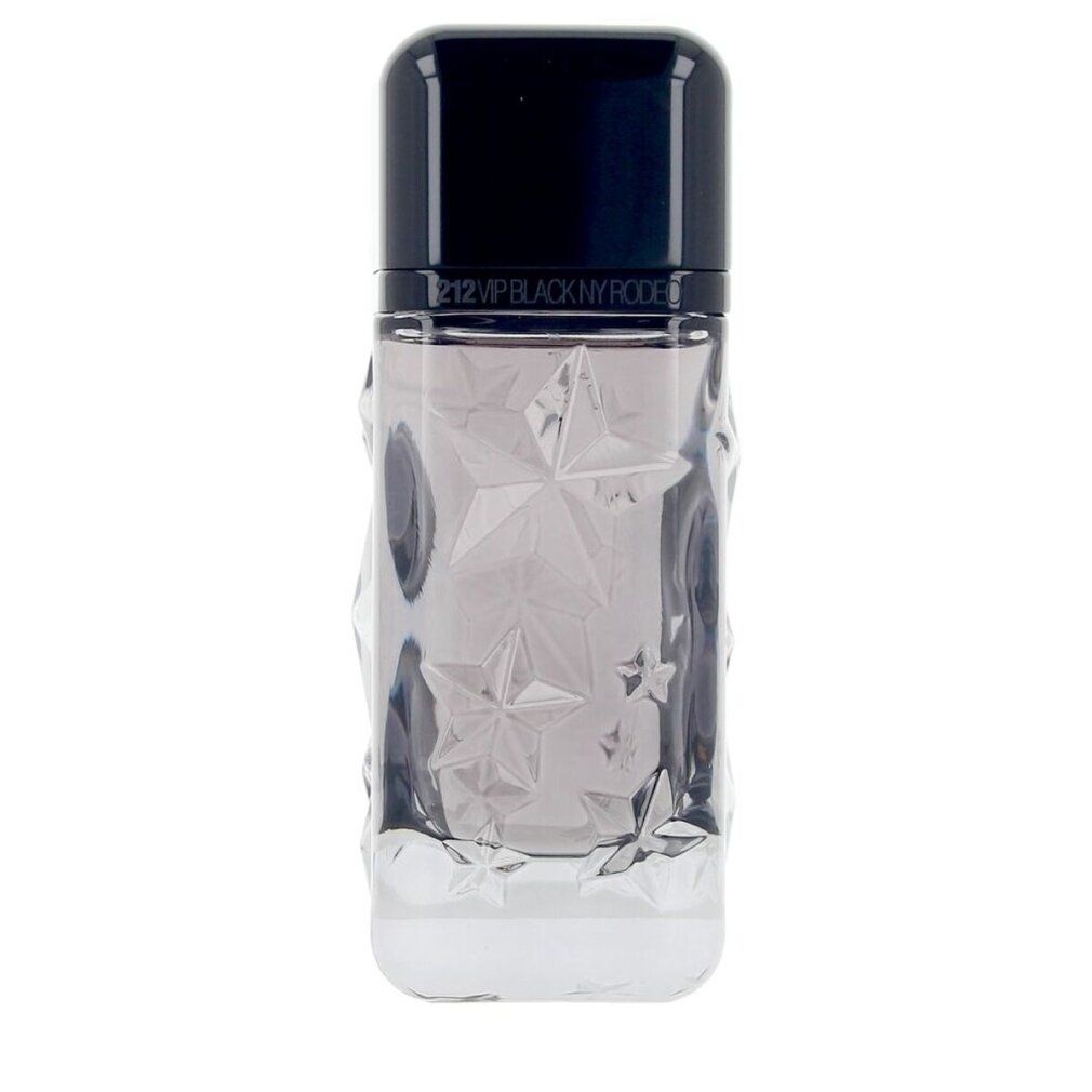 Transparenter Flakon mit Sternenmuster. Schwarzer Deckel. Produktbezeichnung am oberen Rand.