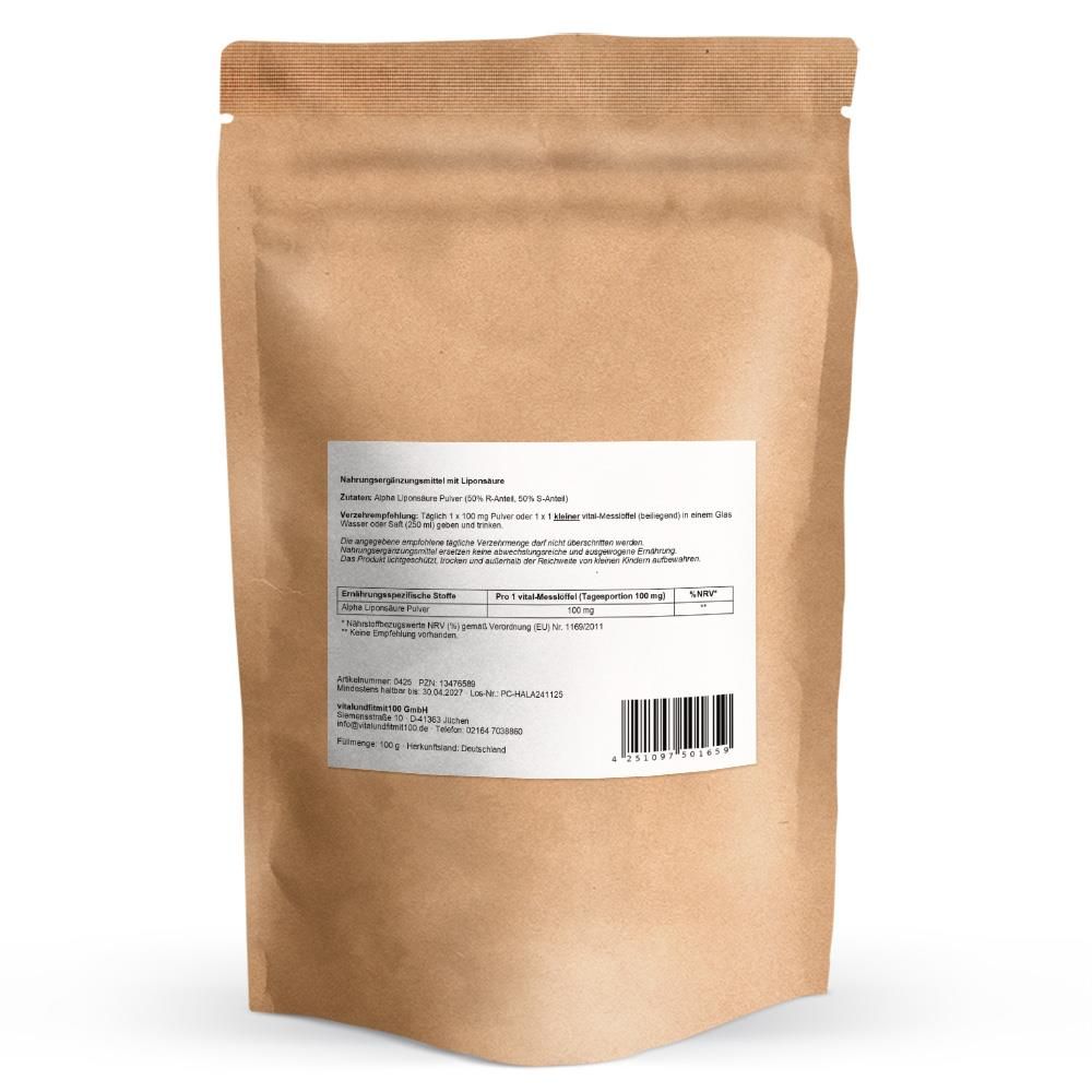 Rückseite einer braunen Tüte. Weißes Etikett mit Text und Barcode. Informationen zum Produkt.
