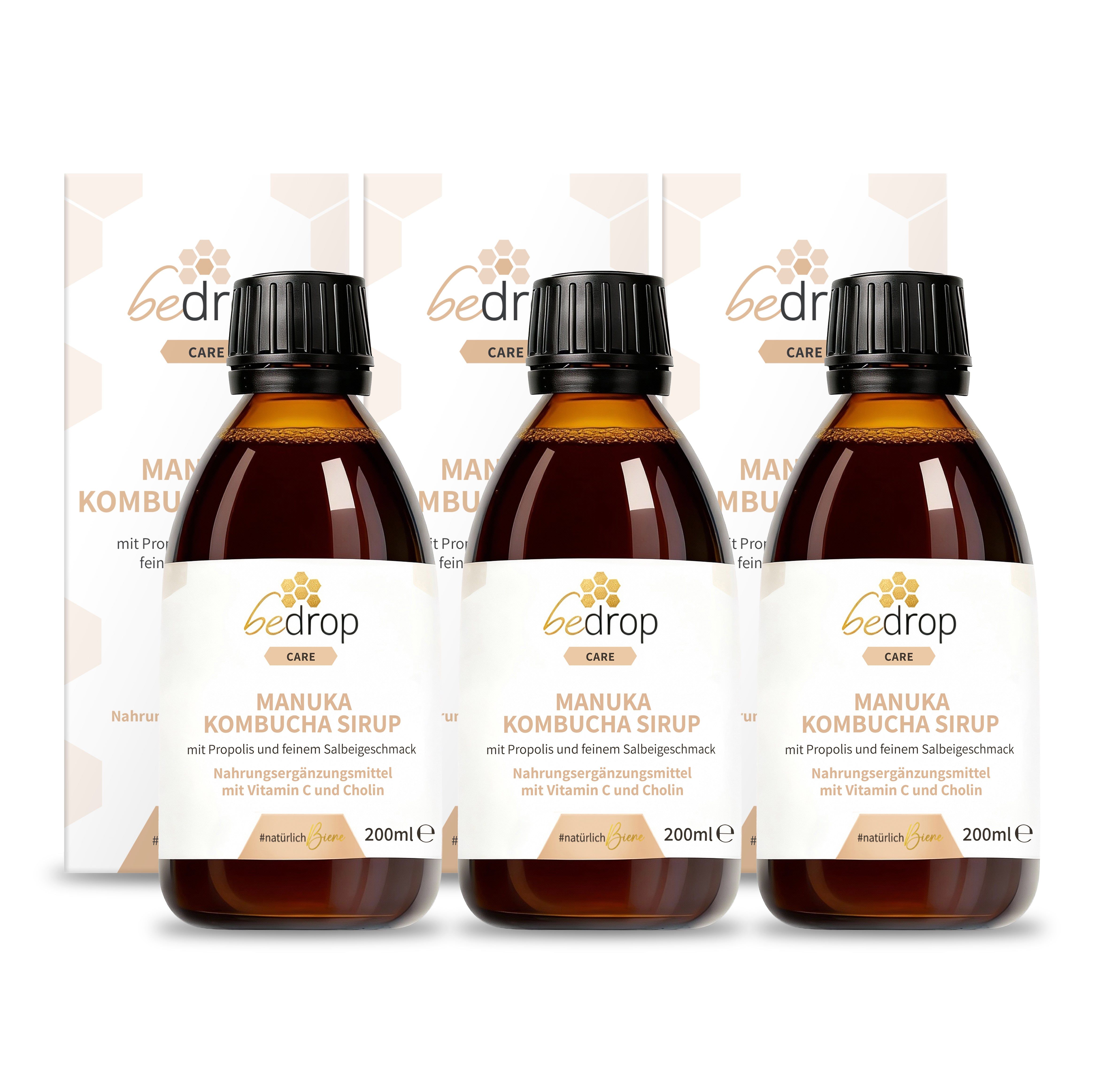 bedrop 3x Manuka Kombucha Sirup - mit Propolis und feinem Salbeigeschmack