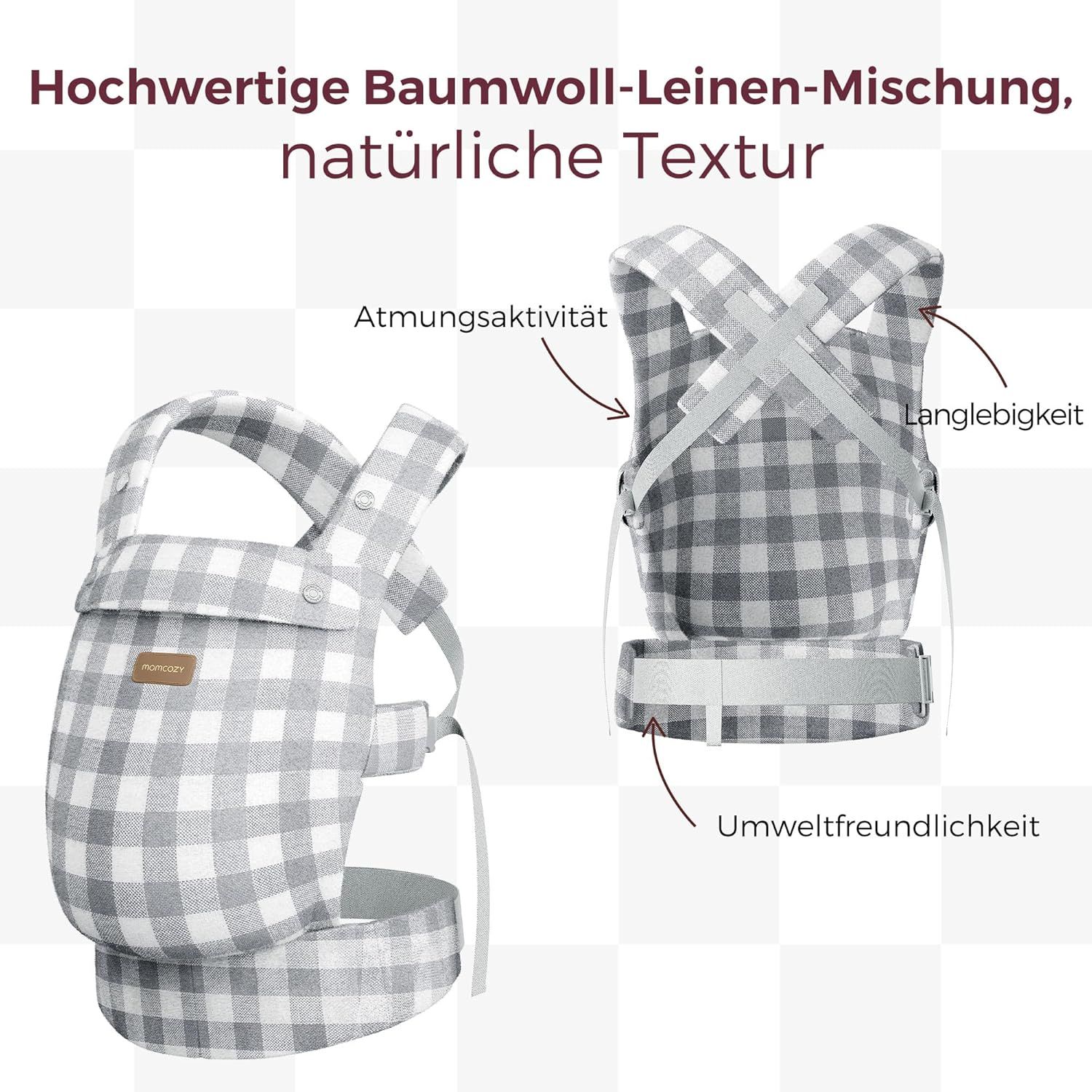 Momcozy Babytrage Karomuster Blau-Grau