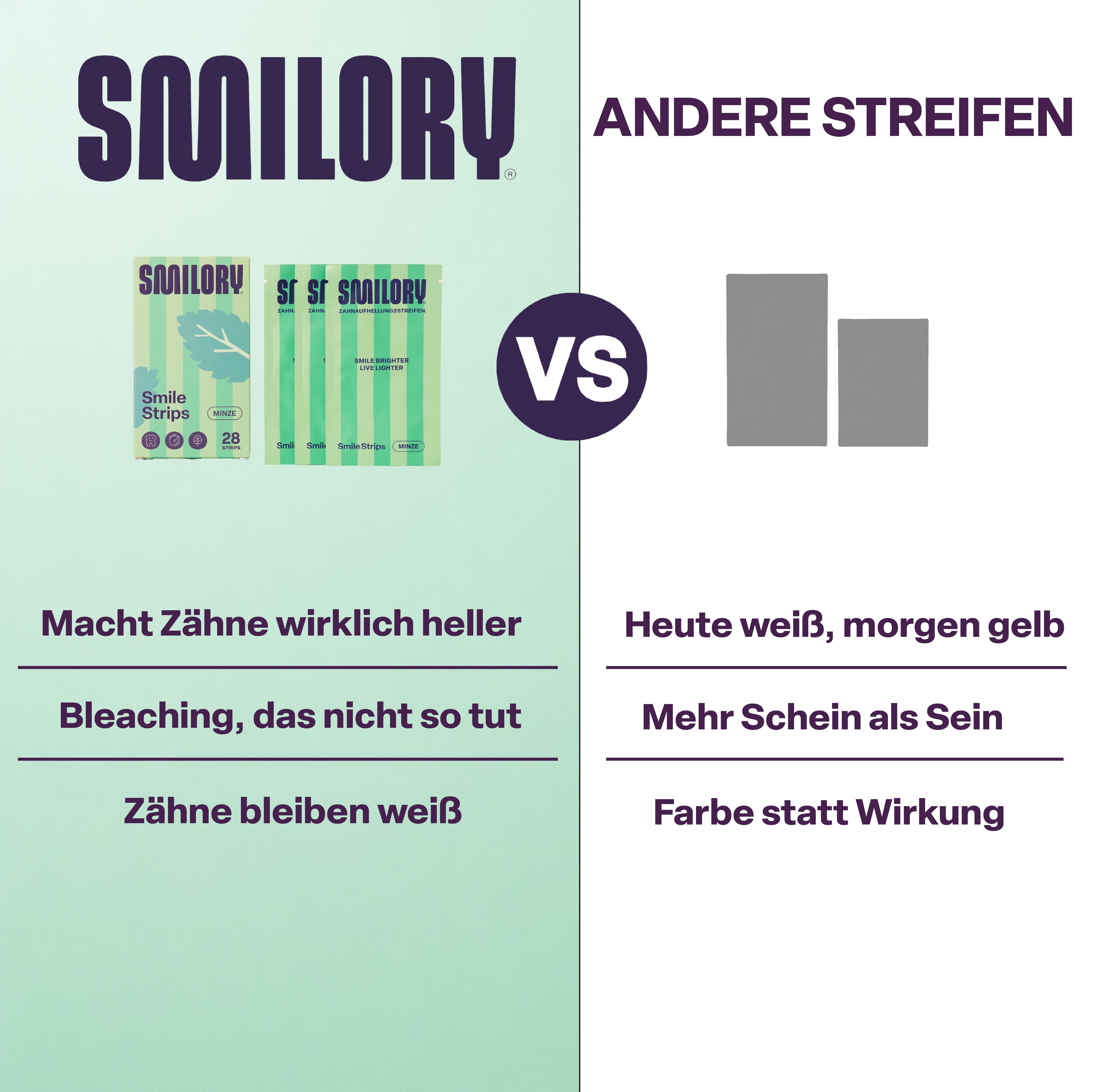 Vergleich: Smilory Whitening Strips vs. andere Streifen.