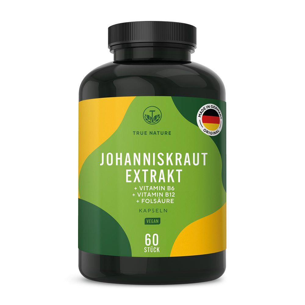 True Nature® Johanniskraut Extrakt Kapseln mit Vitamin B6, B12 & Folsäure (Probiergröße) 60 St