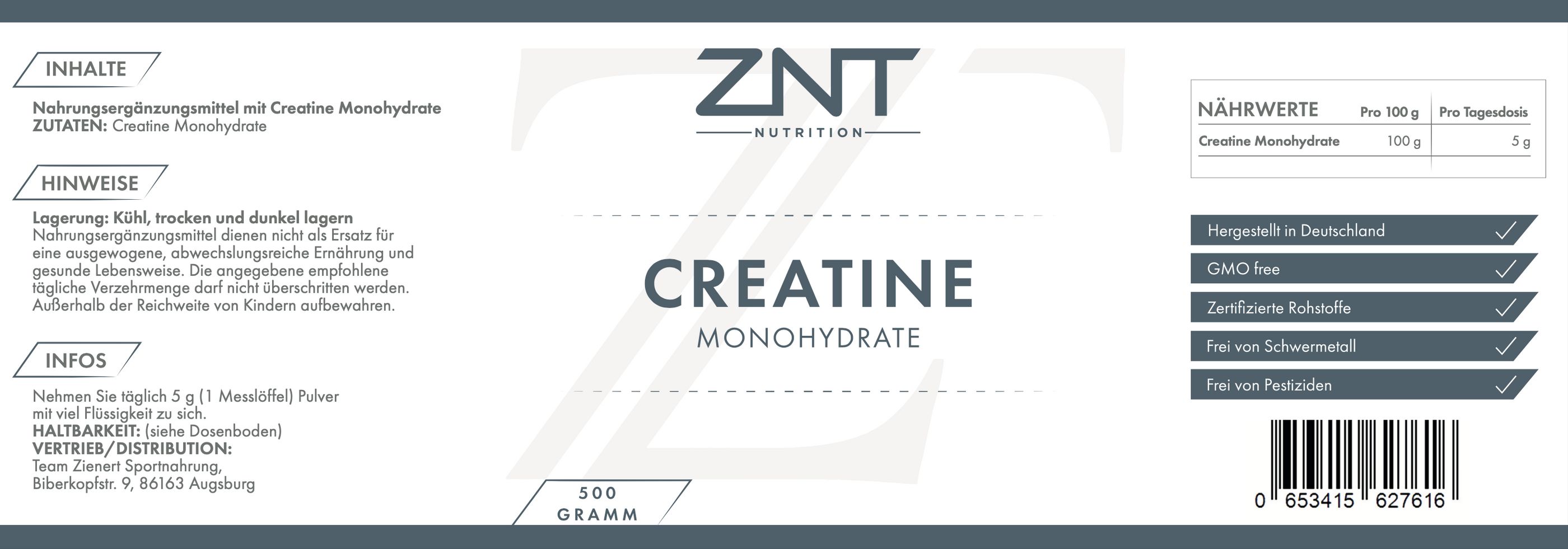 ZNT Nutrition Creatine Monohydrate Neutral 500 g