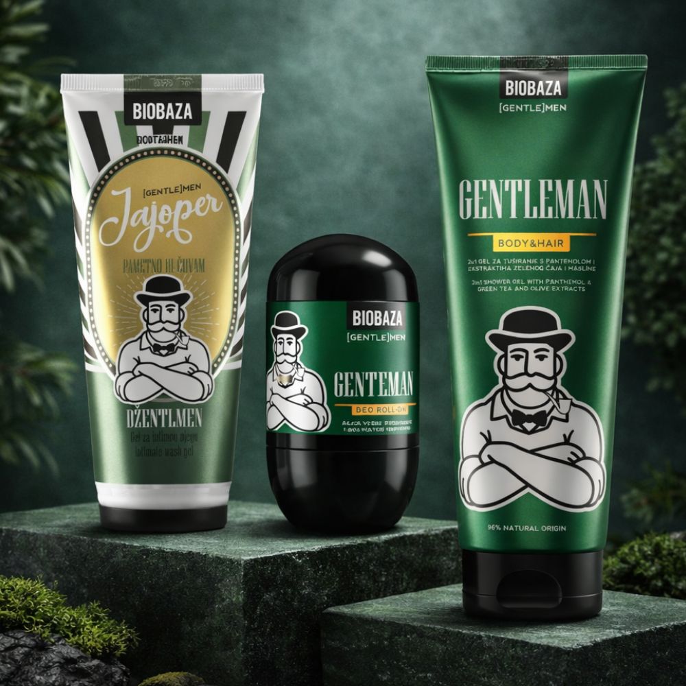 Biobaza Gentlemen Classic Geschenkset – Herren Pflegeset mit Duschgel, Deo & Intimwaschgel 3 St