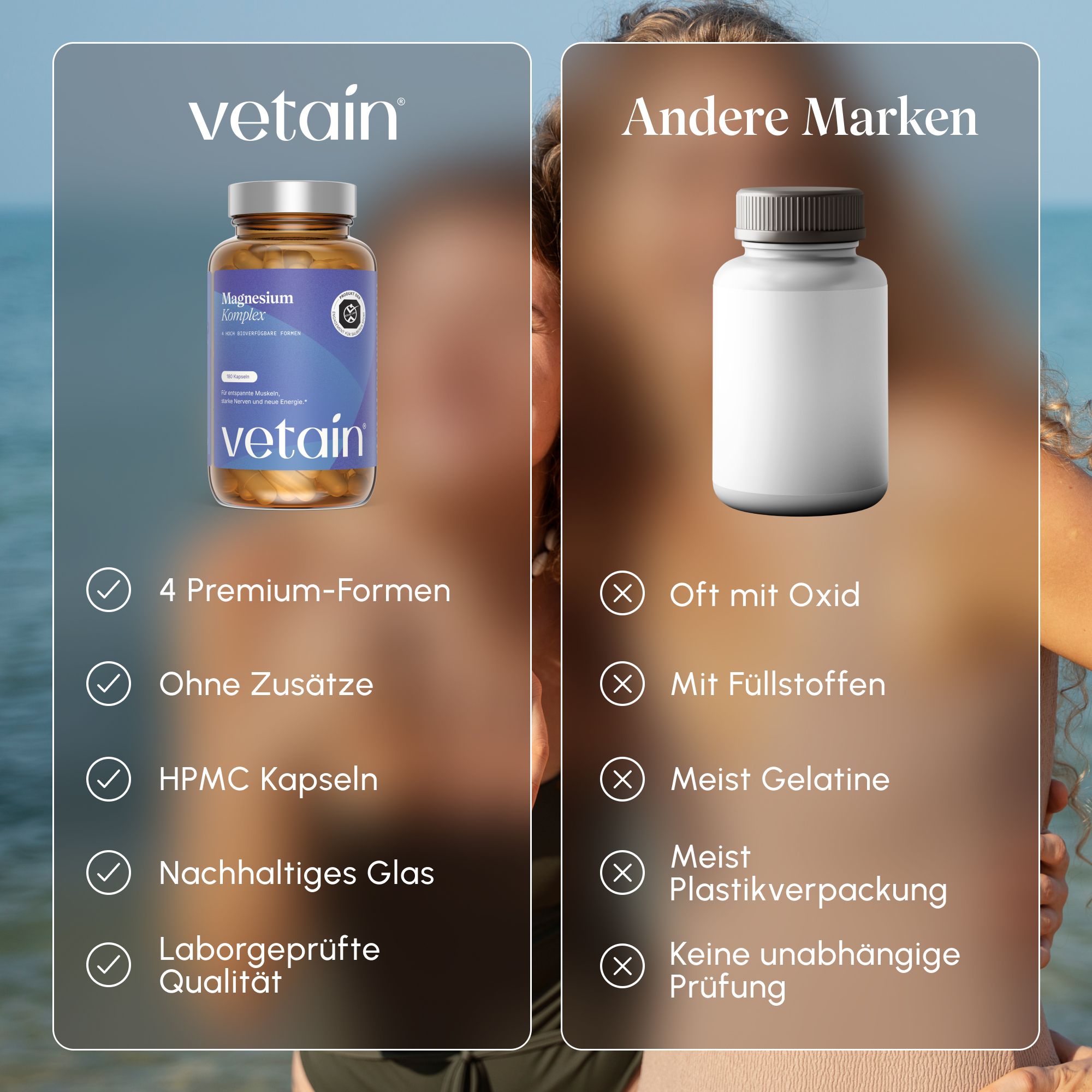 Vergleich Vetain Magnesium Komplex mit anderen Marken, Vorteile aufgelistet.