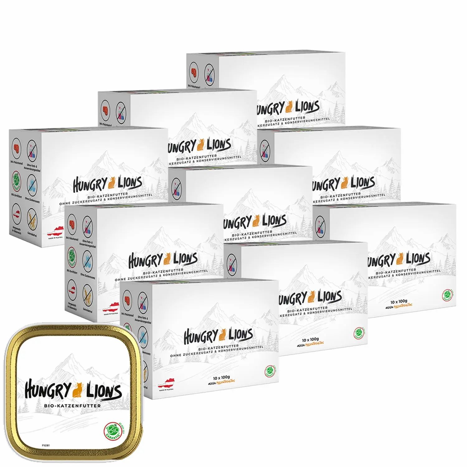 Hungry Lions BIO Katzenfutter Rind Paté – Nassfutter für Katzen, 94 % Fleischanteil, getreidefrei 90x100 g Schale