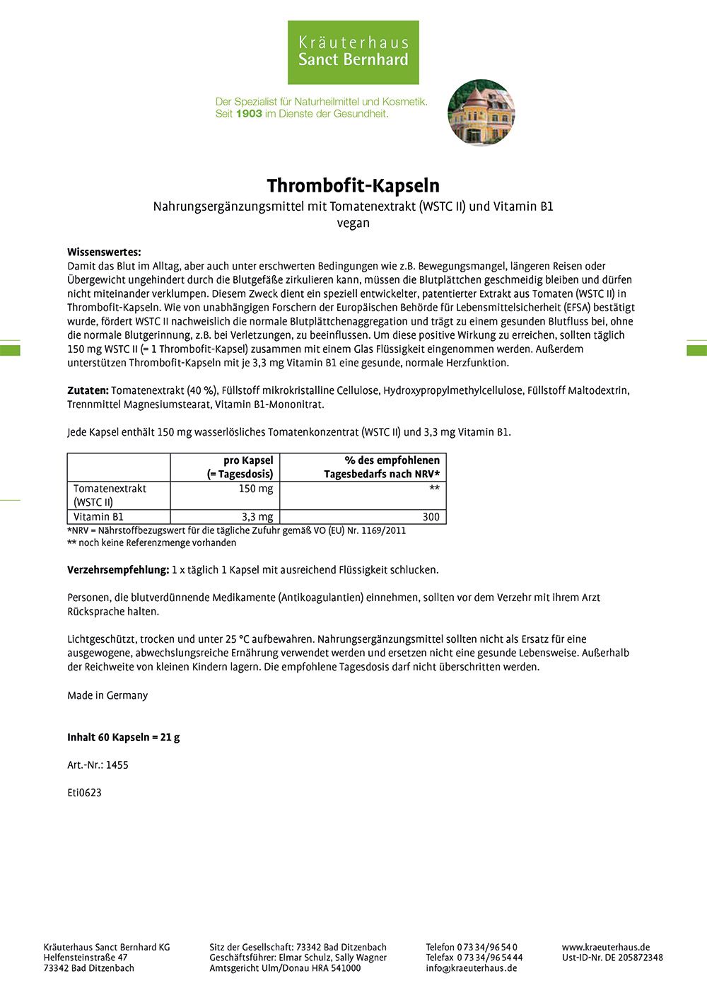 Sanct Bernhard Thrombofit-Kapseln 60 St Kapseln