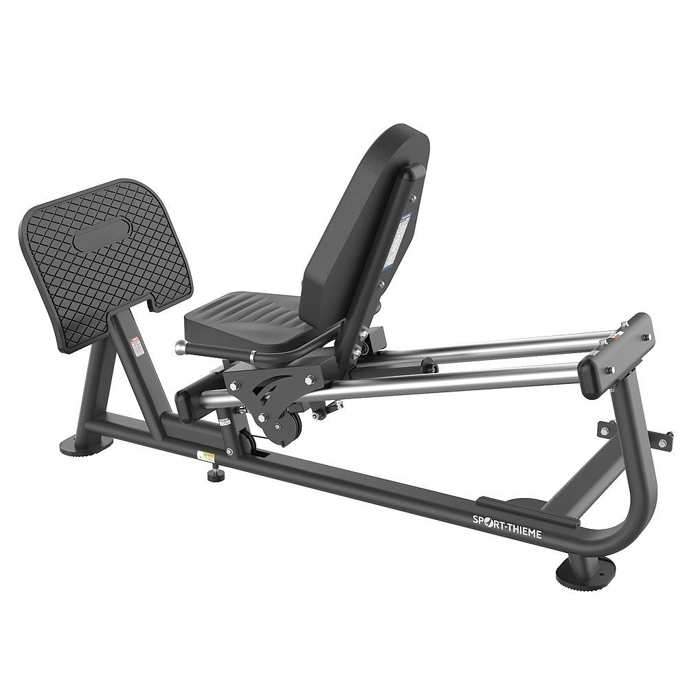 Sport-Thieme Beinpresse 600 mit verstellbarer Rückenlehne und gepolsterter Sitzfläche.