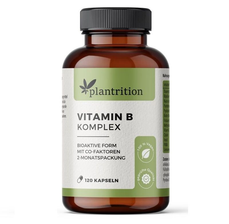 plantrition Vitamin B Komplex hochdosiert (vegan) B1 B2 B3 B5 B12 + Biotin + Folsäure