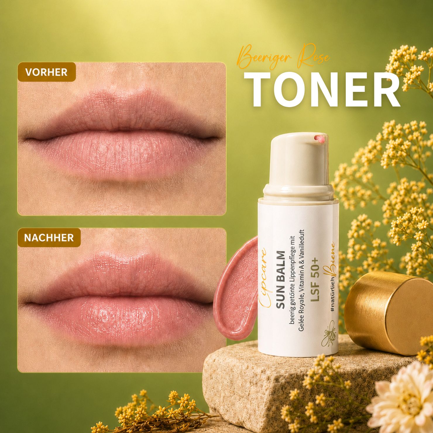 SUN BALM LSF 50+ - getönter Lippenpflegebalsam mit Gelée Royale & zartem Vanilleduft