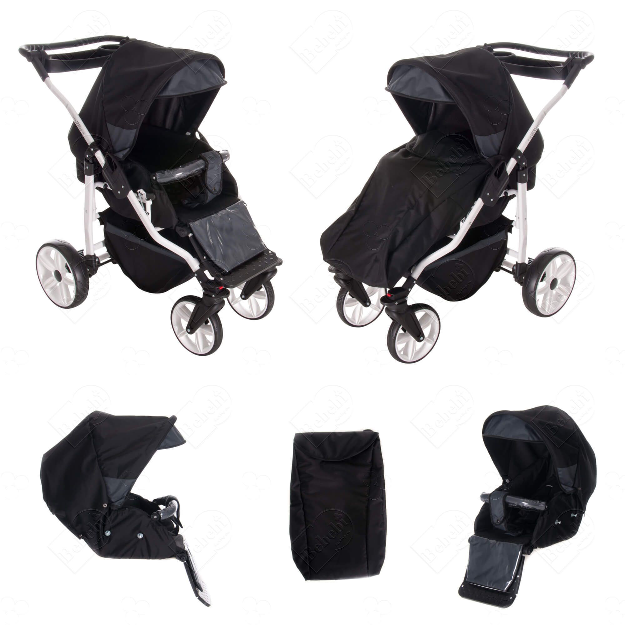 Bebebi Zürich 4 in 1 Kinderwagen Komplettset ISOFIX Basis Hartgummireifen, Rigi