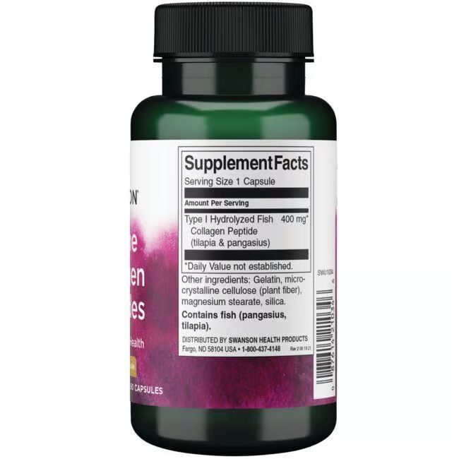 Rückseite einer Flasche SWANSON Marine Kollagenpeptide mit Nährwertangaben.