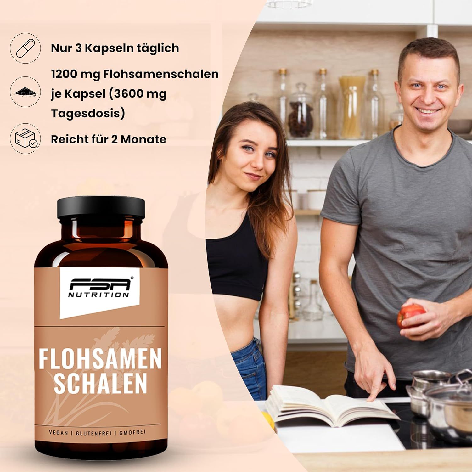 FSA NUTRITION Flohsamenschalen Psyllium Husk 180 Kapseln im Glas