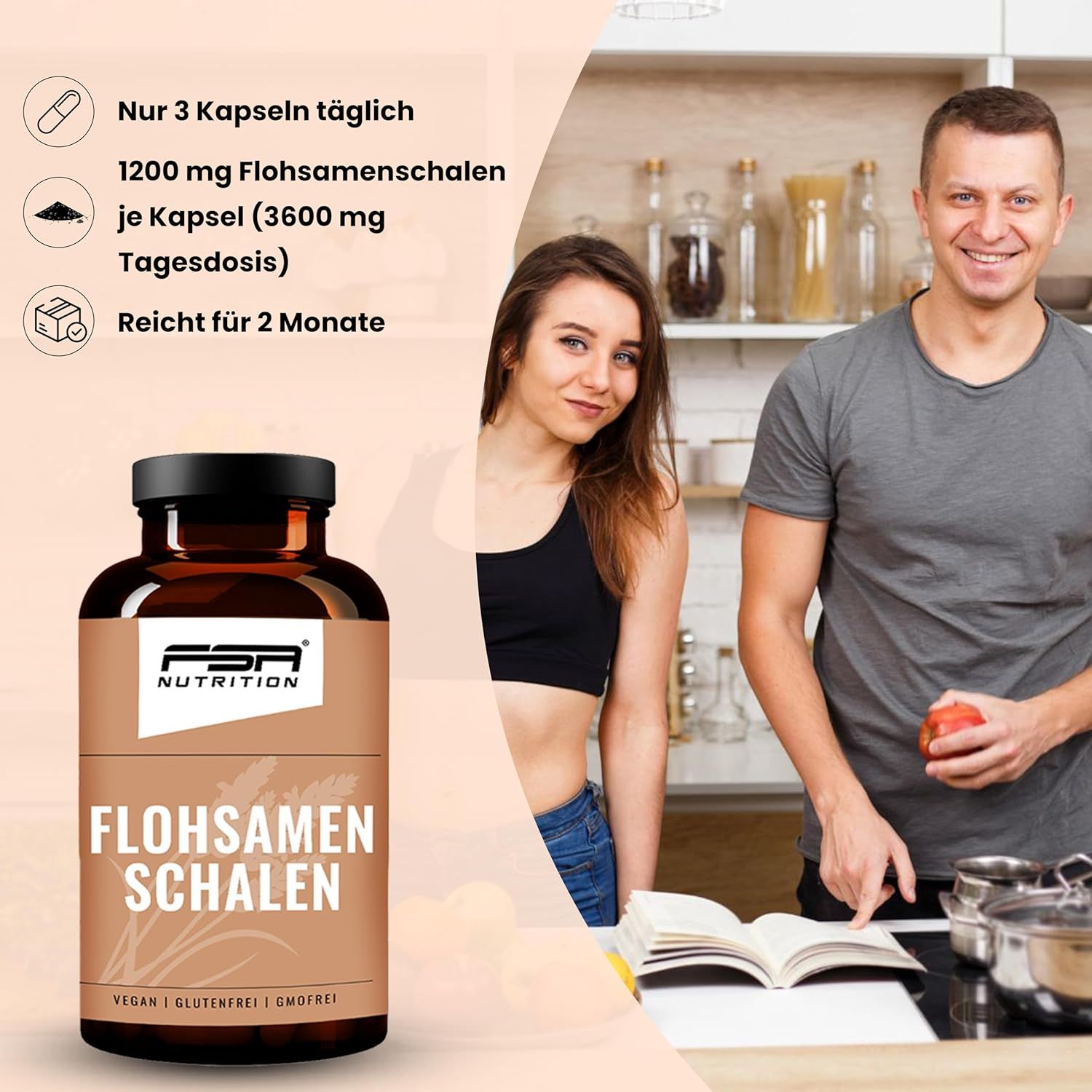 FSA Nutrition Flohsamenschalen 180 Kapseln im Glas 245 g