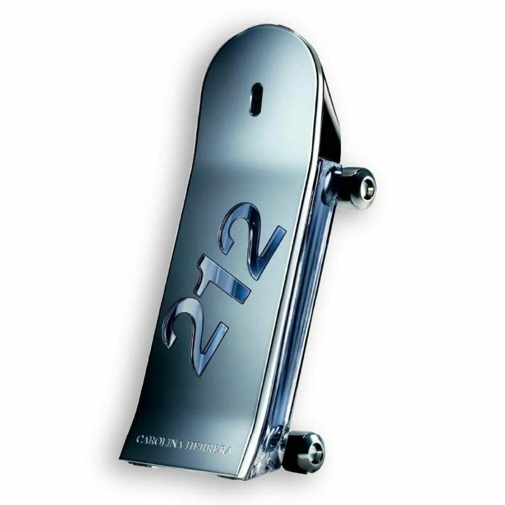Silberfarbener Flakon in Form eines Skateboards mit der Aufschrift 212. Marke: Carolina Herrera.
