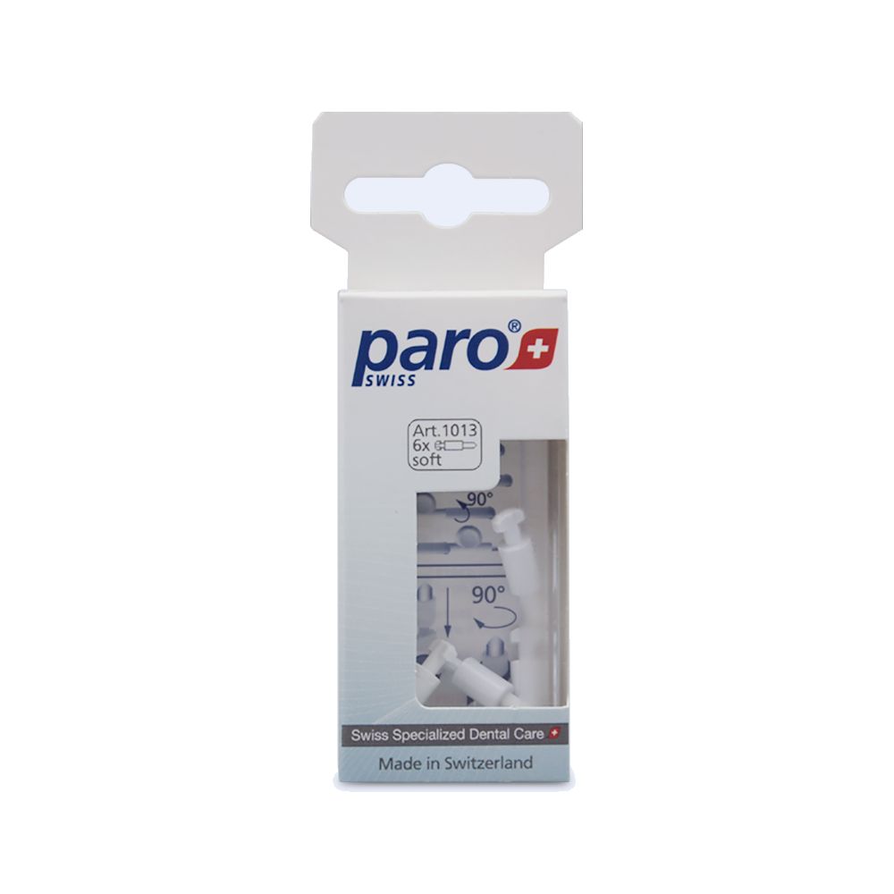 Paro Interspace Brush f soft Nachfüllpackung in weißer Kartonverpackung mit Sichtfenster.