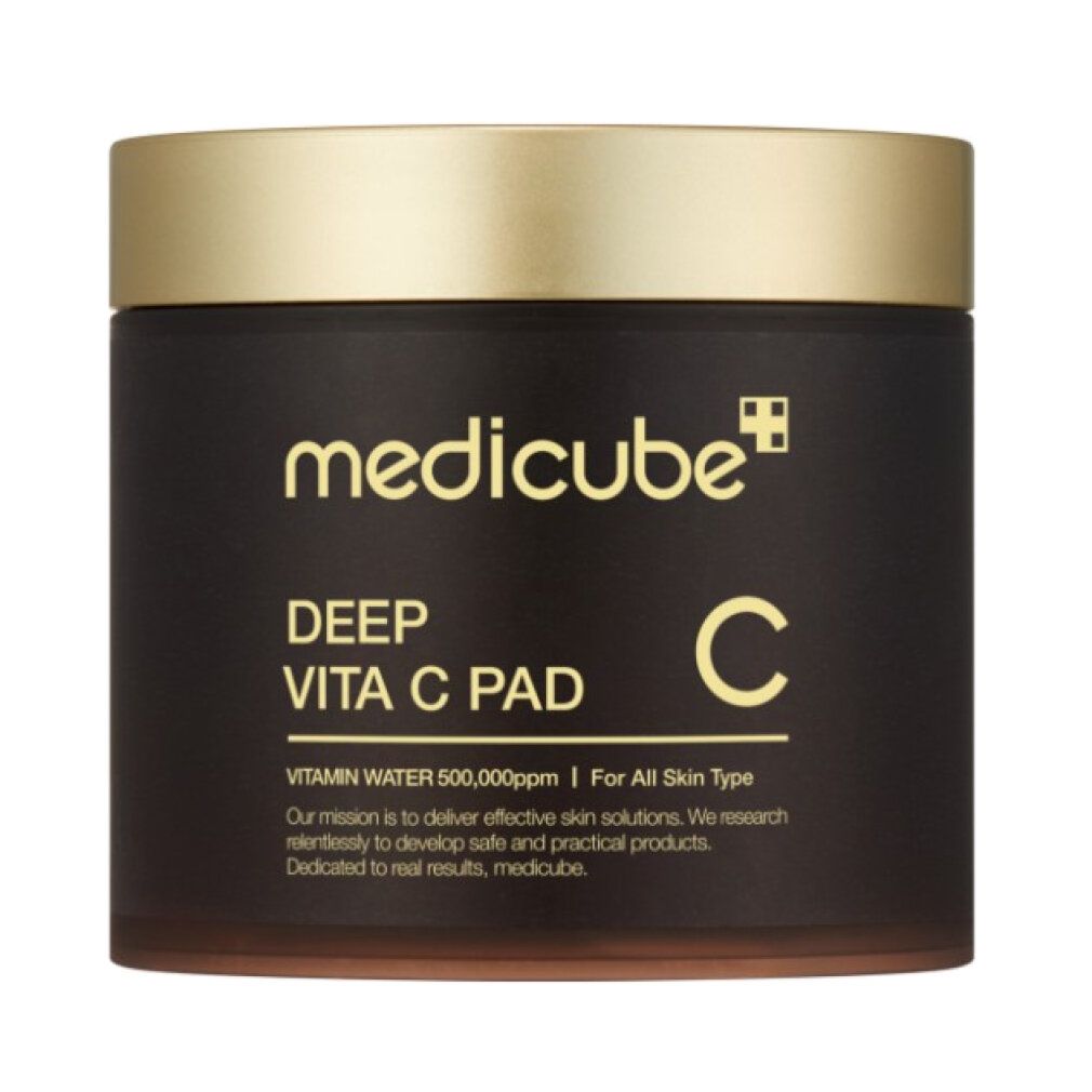Medicube Deep Vita C Pad Tiegel mit goldfarbenem Deckel und Produktinformationen.