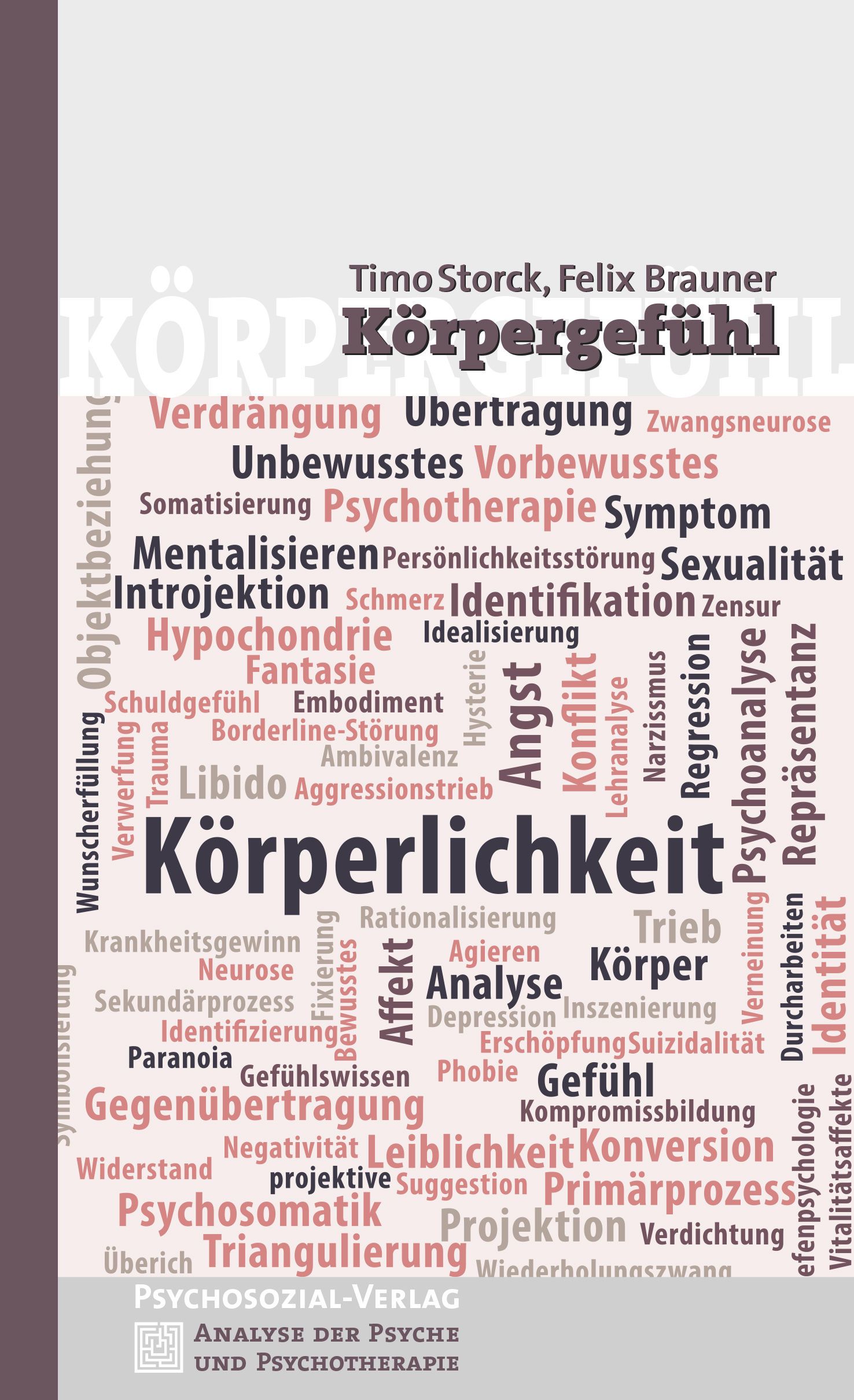 Buchcover. Titel: Körpergefühl. Autoren: Timo Storck, Felix Brauner. Wörter wie Psychotherapie, Angst, Libido, Körperlichkeit.