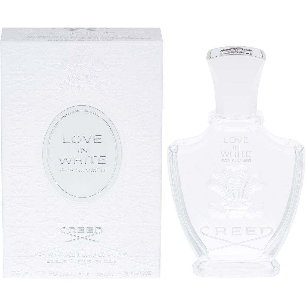 Glasflakon und Verpackung. Aufschrift: LOVE IN WHITE FOR SUMMER, CREED.