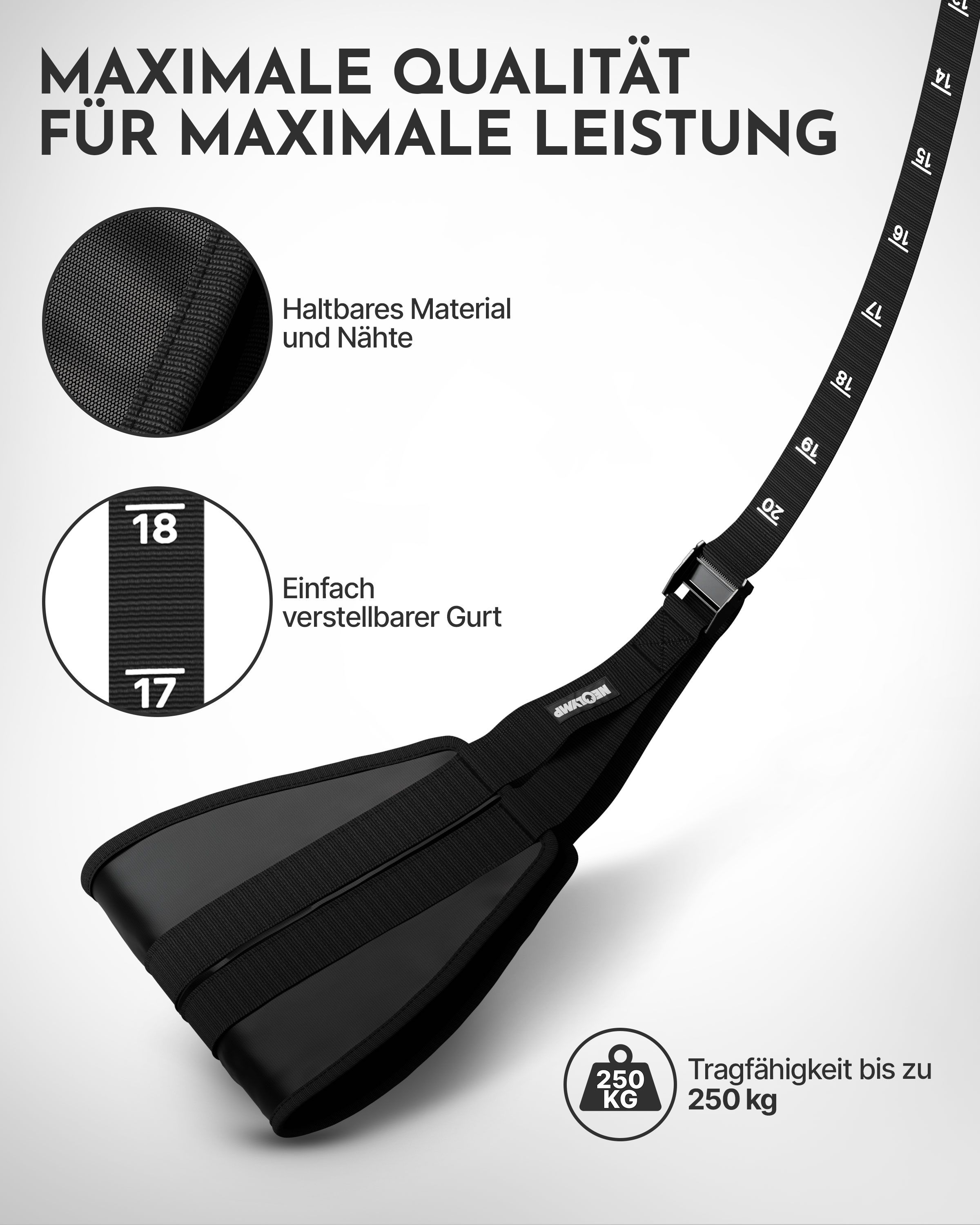 NEOLYMP Bauchmuskelschlaufen. Haltbares Material, Nähte, verstellbarer Gurt. Tragfähigkeit bis zu 250 kg.