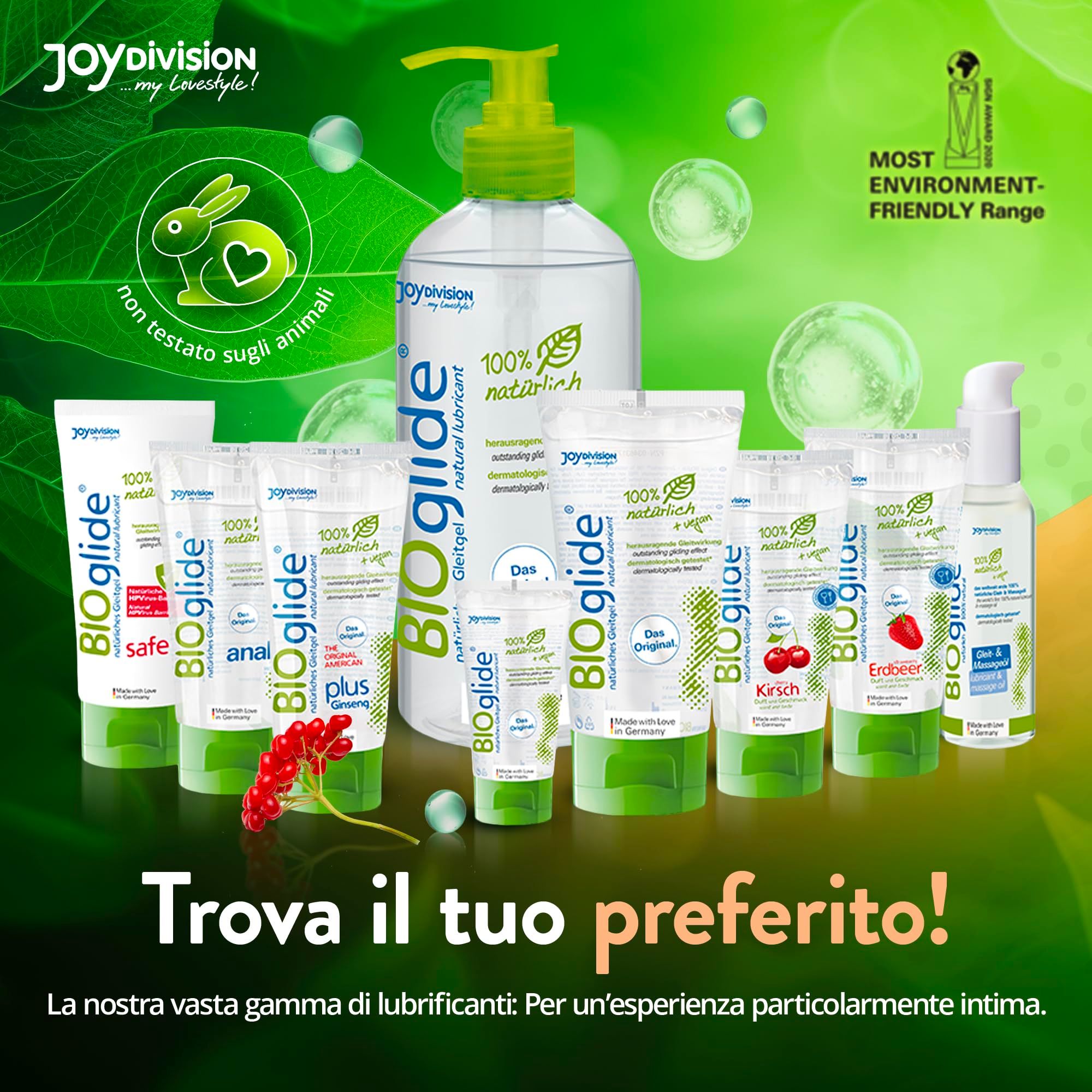 Produktpräsentation Joydivision Bio-Glide Gleitmittel und Zubehör.