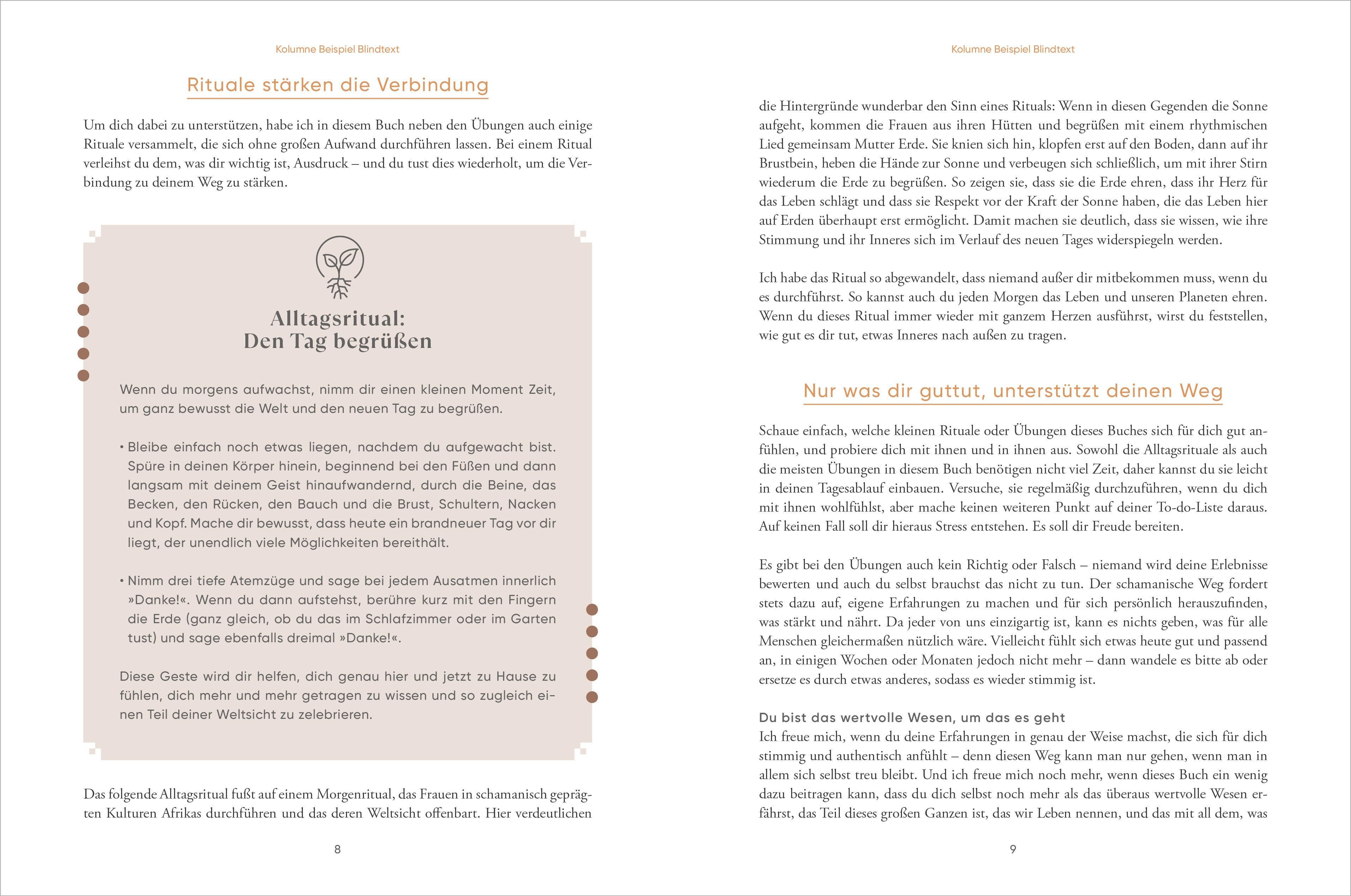 Buchseite mit Text. Titel: Rituale stärken die Verbindung. Text in deutscher Sprache. Illustration.