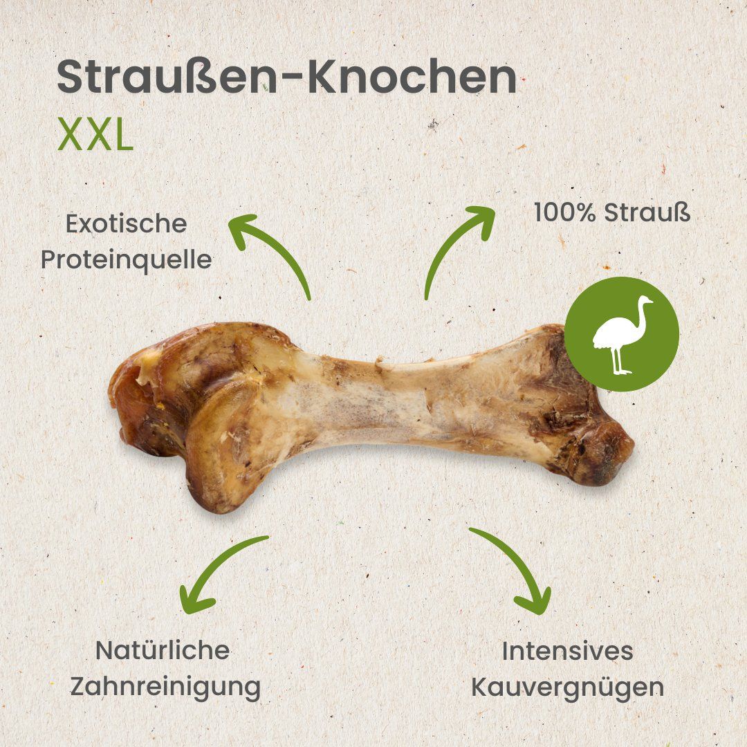 Straußen-Knochen XXL: 100% Strauß, exotische Proteinquelle, natürliche Zahnpflege.