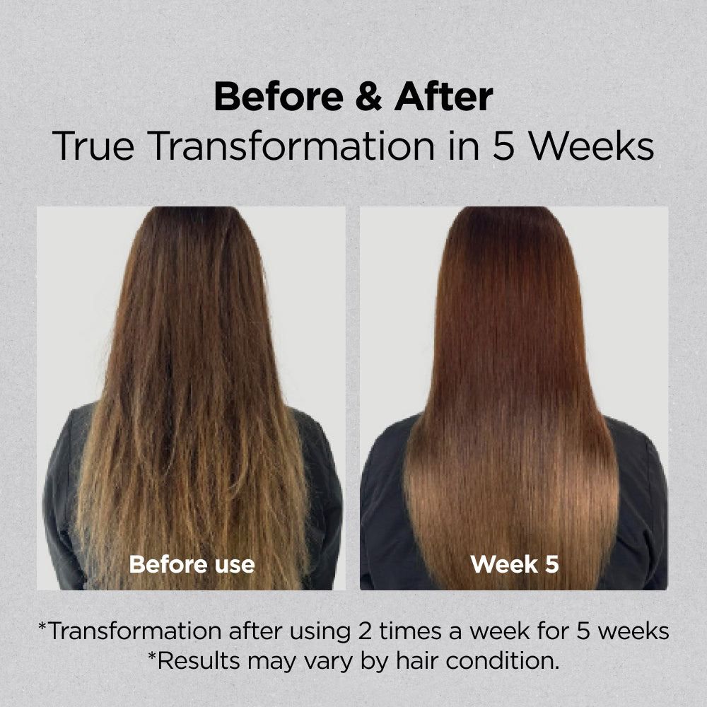 Vorher-Nachher-Vergleich. Haare vor und nach 5 Wochen Anwendung von AYUNCHE PRO THE BOND ENHANCER.