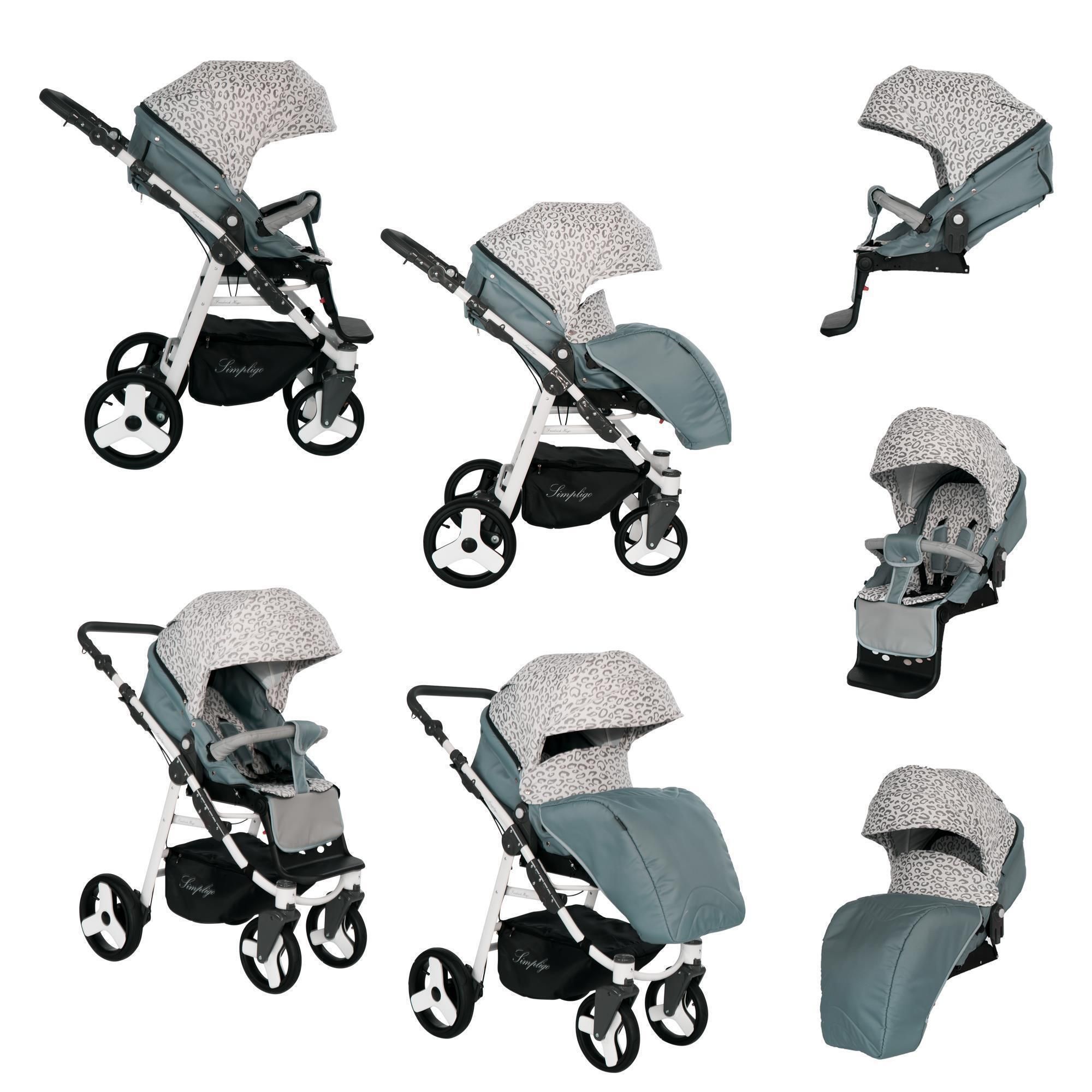 Friedrich Hugo Simpligo 3 in 1 Kinderwagen Set Luftreifen, Leopard Grau (Stoff)