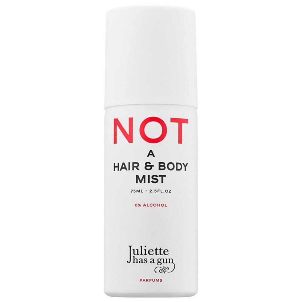 Weiße Sprühflasche mit rotem Schriftzug: NOT A HAIR & BODY MIST. Enthält 75ml.