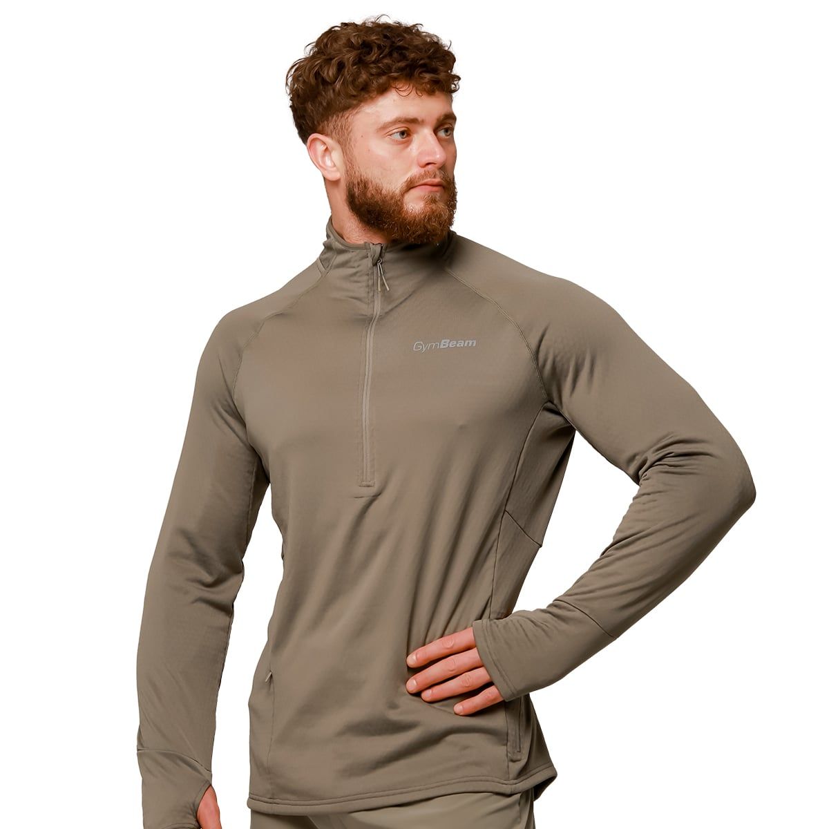 GymBeam Sweatshirt Herren regular mit halbem Reißverschluss in Vetiver