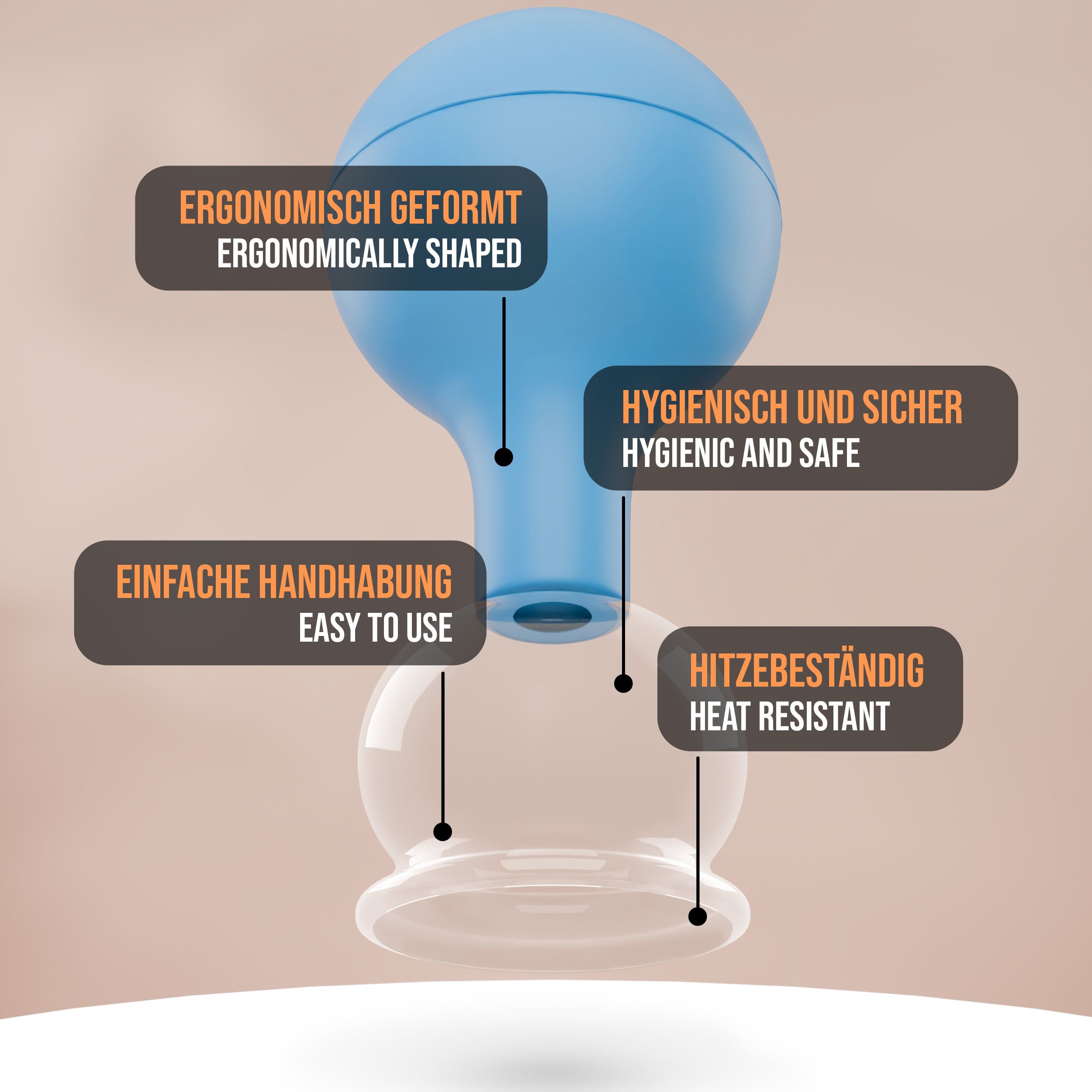Pulox Schröpfglas aus Echtglas mit Saugball - 32mm in Blau