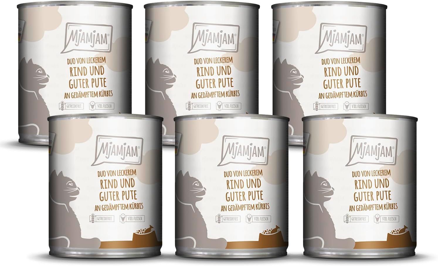 MjAMjAM - DUO von leckerem Rind & guter Pute an gedämpftem Kürbis 6x800 g Futter
