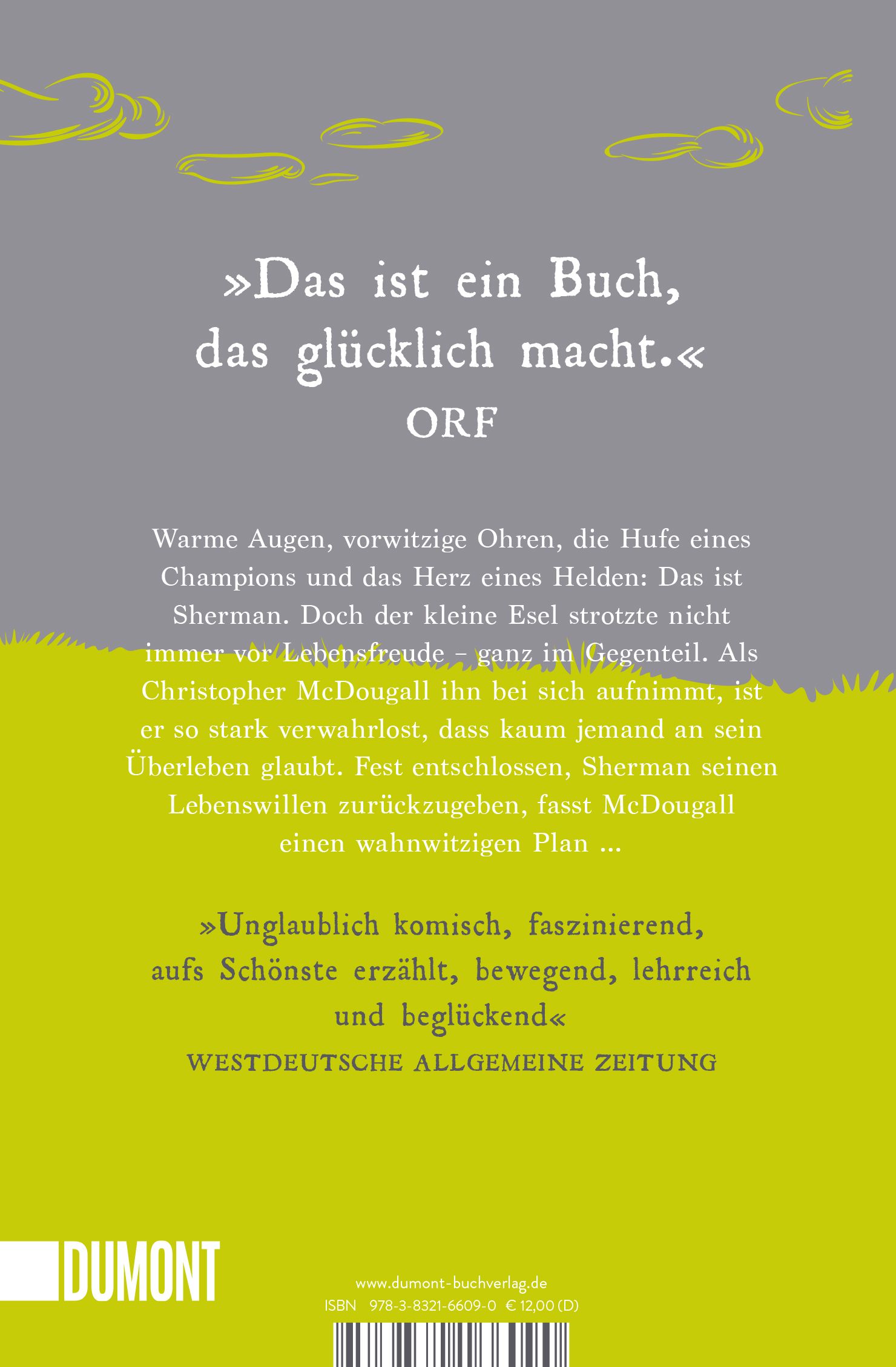 Buchrücken "Das Glück ist grau". Text in weißer Schrift auf grünem Hintergrund. Verlag: Dumont. Zitat und ISBN.