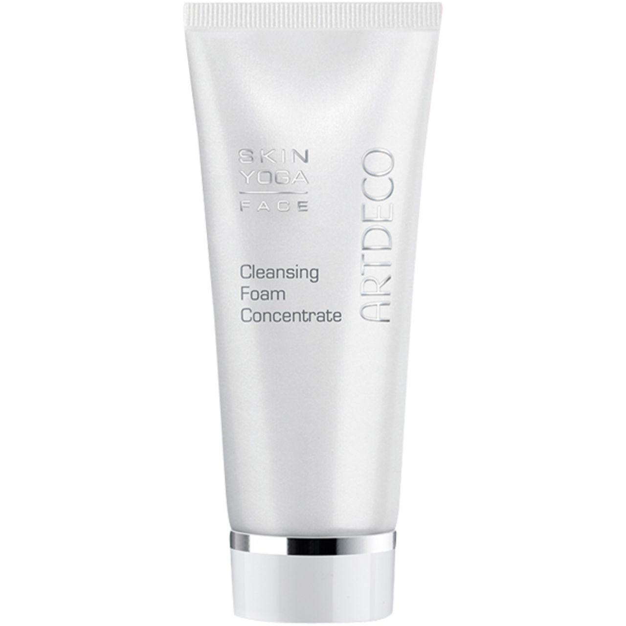 Weißer Tubenbehälter mit Aufschrift SKIN YOGA FACE, Cleansing Foam Concentrate und ARTDECO.