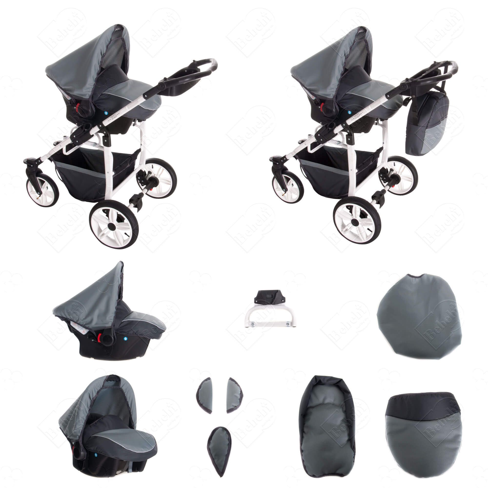 Bebebi Zürich 4 in 1 Kinderwagen Komplettset ISOFIX Basis Hartgummireifen, Pilatus