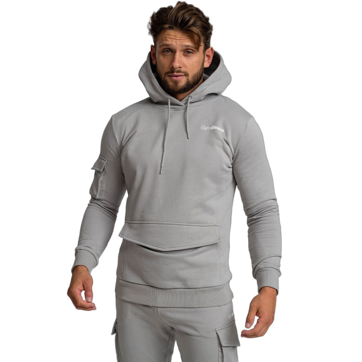 GymBeam Hoodie Herren regular mit Kapuze und Tasche in Grau 1 St