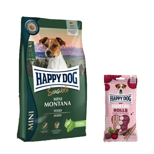 Happy Dog Sensible Mini Montana + Dental Rolls für Hunde 4,1 kg