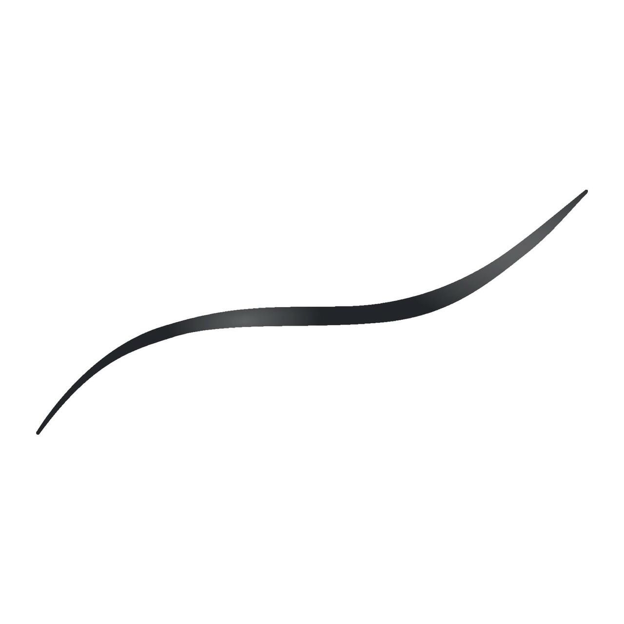 Ein geschwungener schwarzer Lidstrich auf weißem Hintergrund. Die Linie ist dünn und gleichmäßig.
