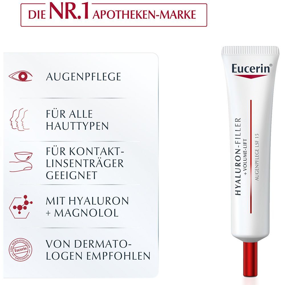 Eucerin Hyaluron-Filler Augenpflege – Feuchtigkeitsspendende Augencreme mindert Fältchen