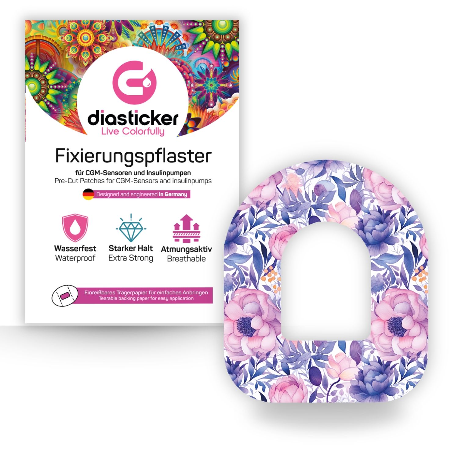 Diasticker® Omnipod Fixiertapes 'Purple Flowers' 5 St