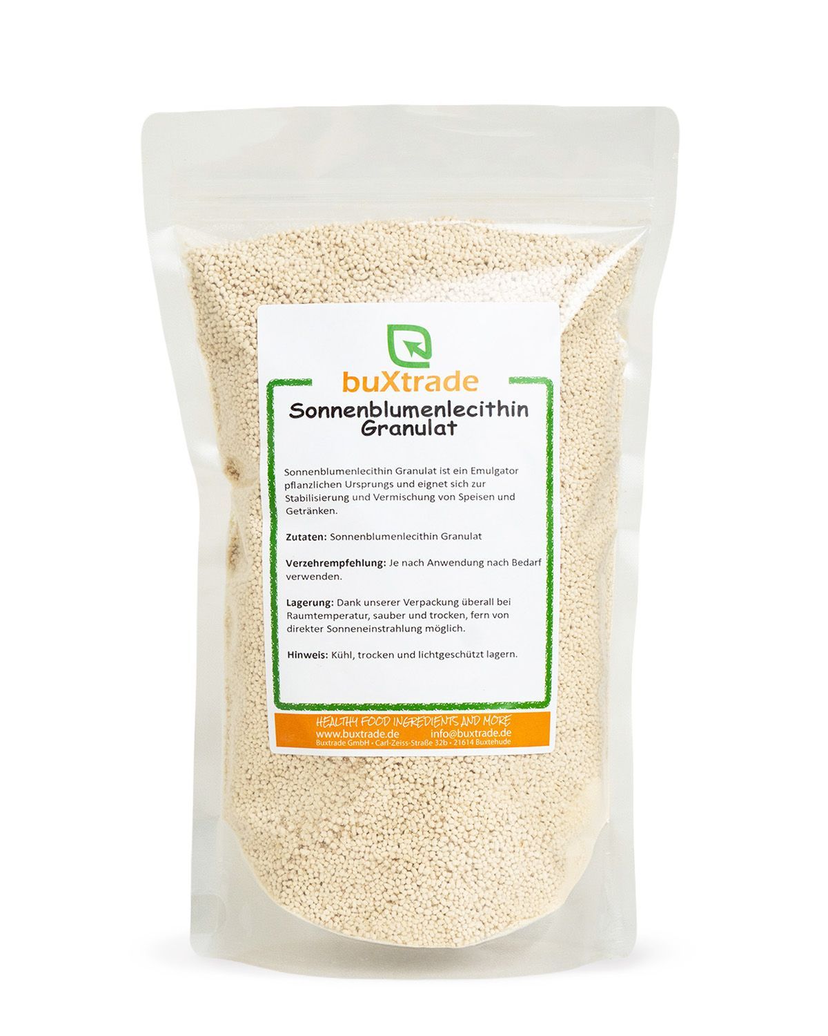 Verpackung mit Sonnenblumenlecithin Granulat.
