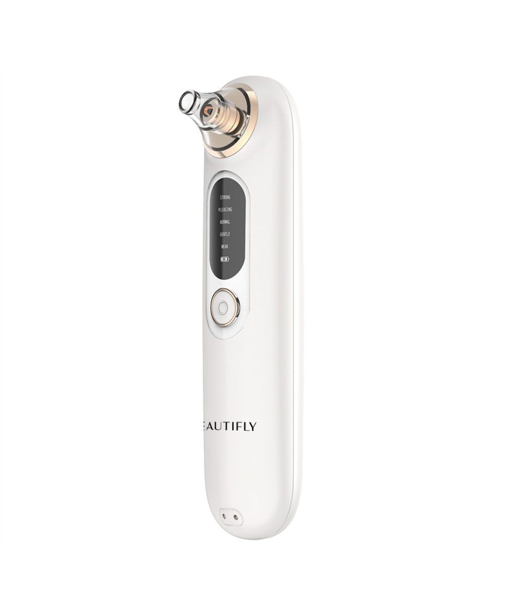 Weißes BEAUTIFLY B-Derma Glow Diamant Mikrodermabrasion-Gerät. Mit Bedienfeld und Aufsatz.